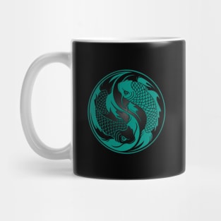 Teal Blue and Black Yin Yang Koi Fish Mug